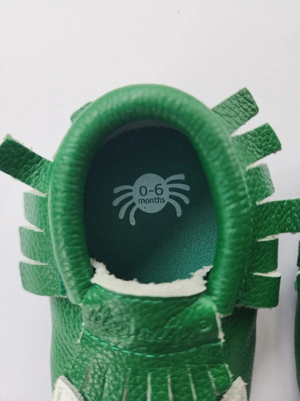 Itzy Ritzy Dino Moccasins Green Leather Baby Shoes 0-6 Months